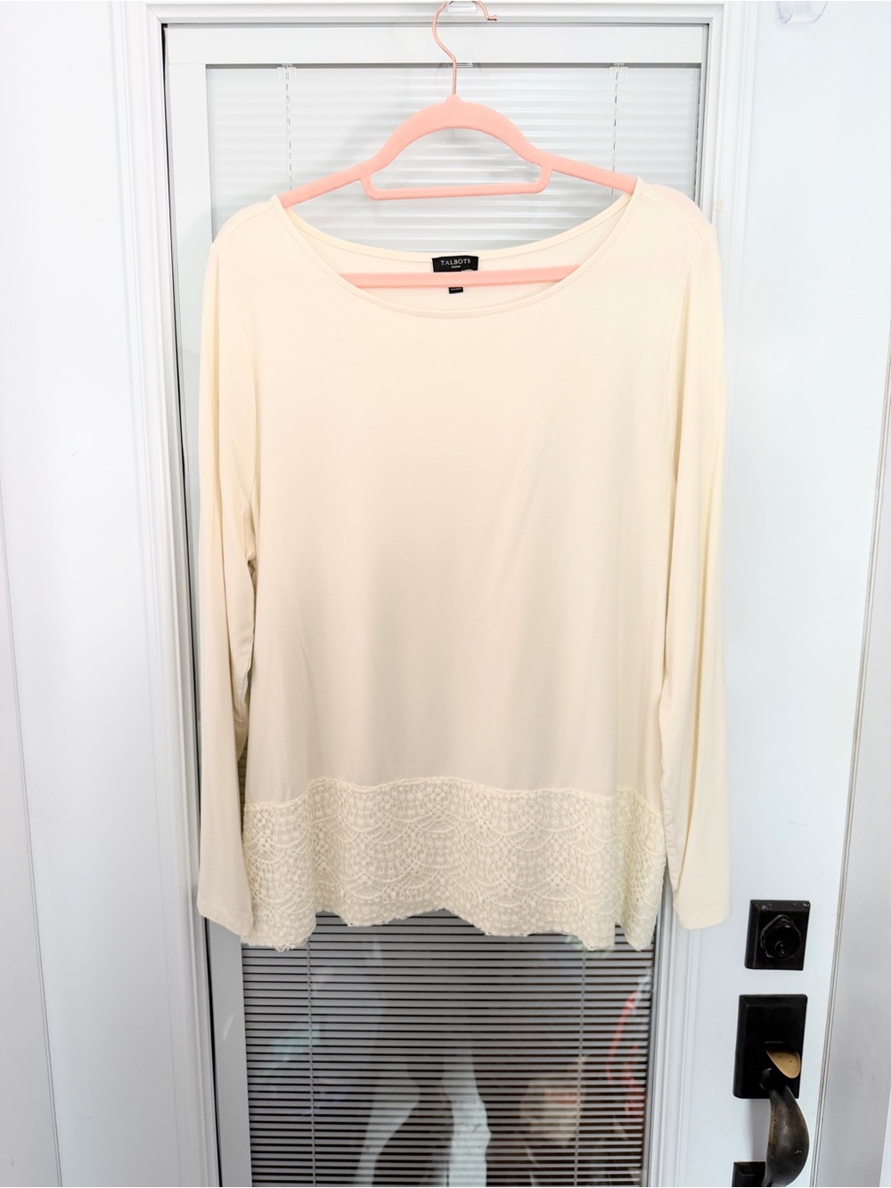 Talbots Women’s 2X  Cream Crewneck Jersey Top With Wide Lace Band